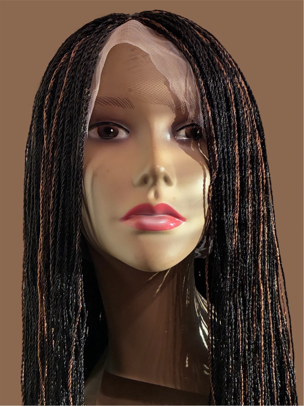 Synthetic Micro Twist Lace Front Wig in Black with Copper Highlights